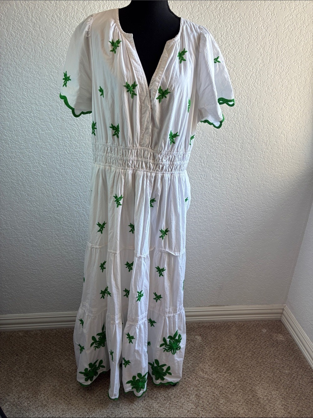 Anthropologie The Somerset Embroidered Maxi Dress White Green Floral Leaves XL - Picture 4 of 11